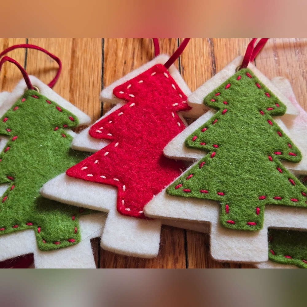 Set of 5 Felt Christmas Cookie Ornaments - Angels & Christmas Trees